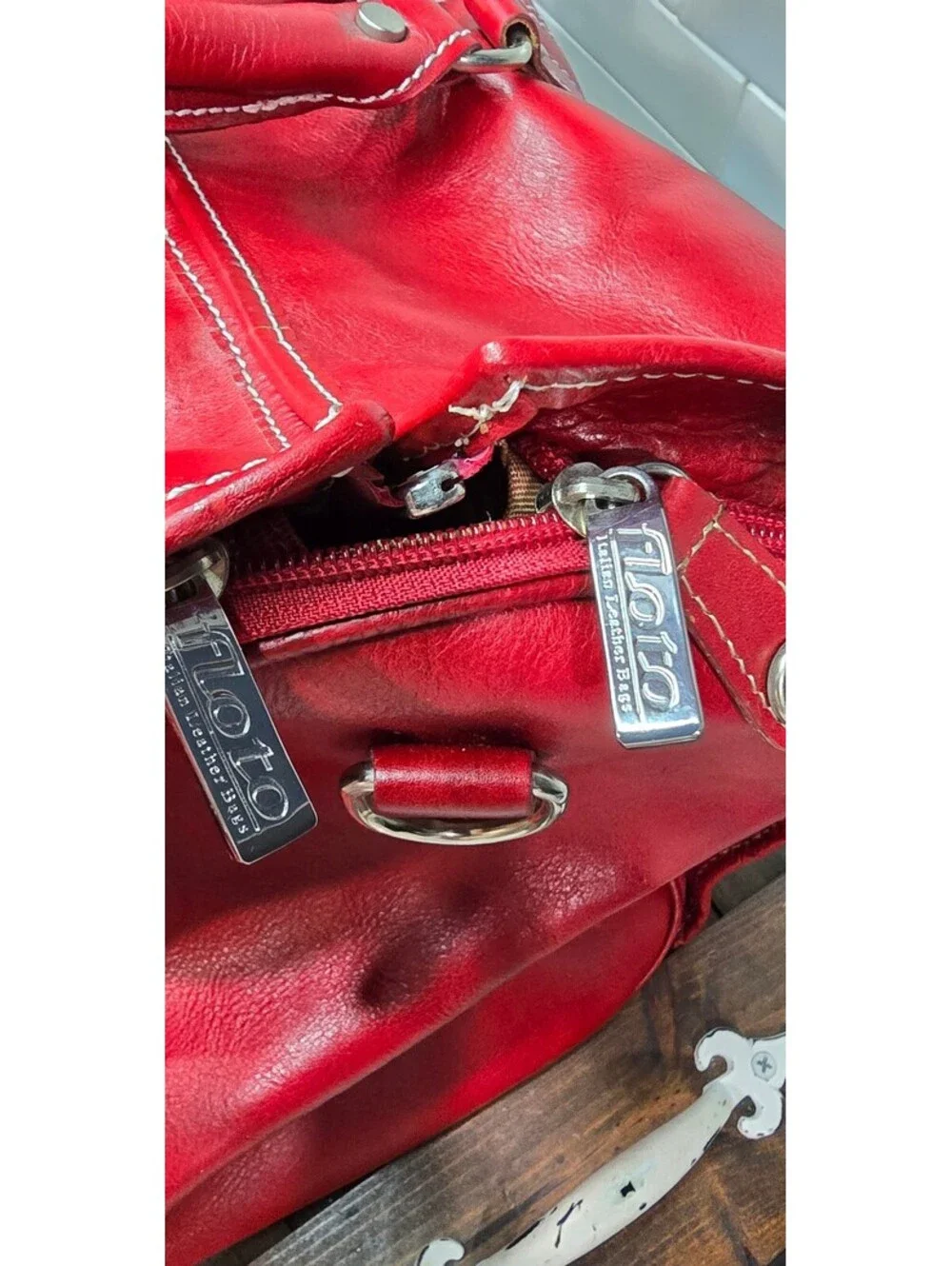 Floto Italian Leather Red Travel Duffel Bag